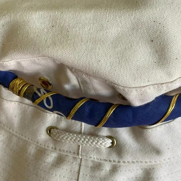 SunHat accessory Blue Cotton HatBand with Golden Glittery Lining 27" long - Picture 7 of 9